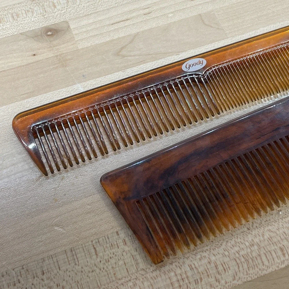 Vintage Comb Goody USA Faux Tortoise Shell‎ Brown Hair Styling Hong Kong Lot X 2